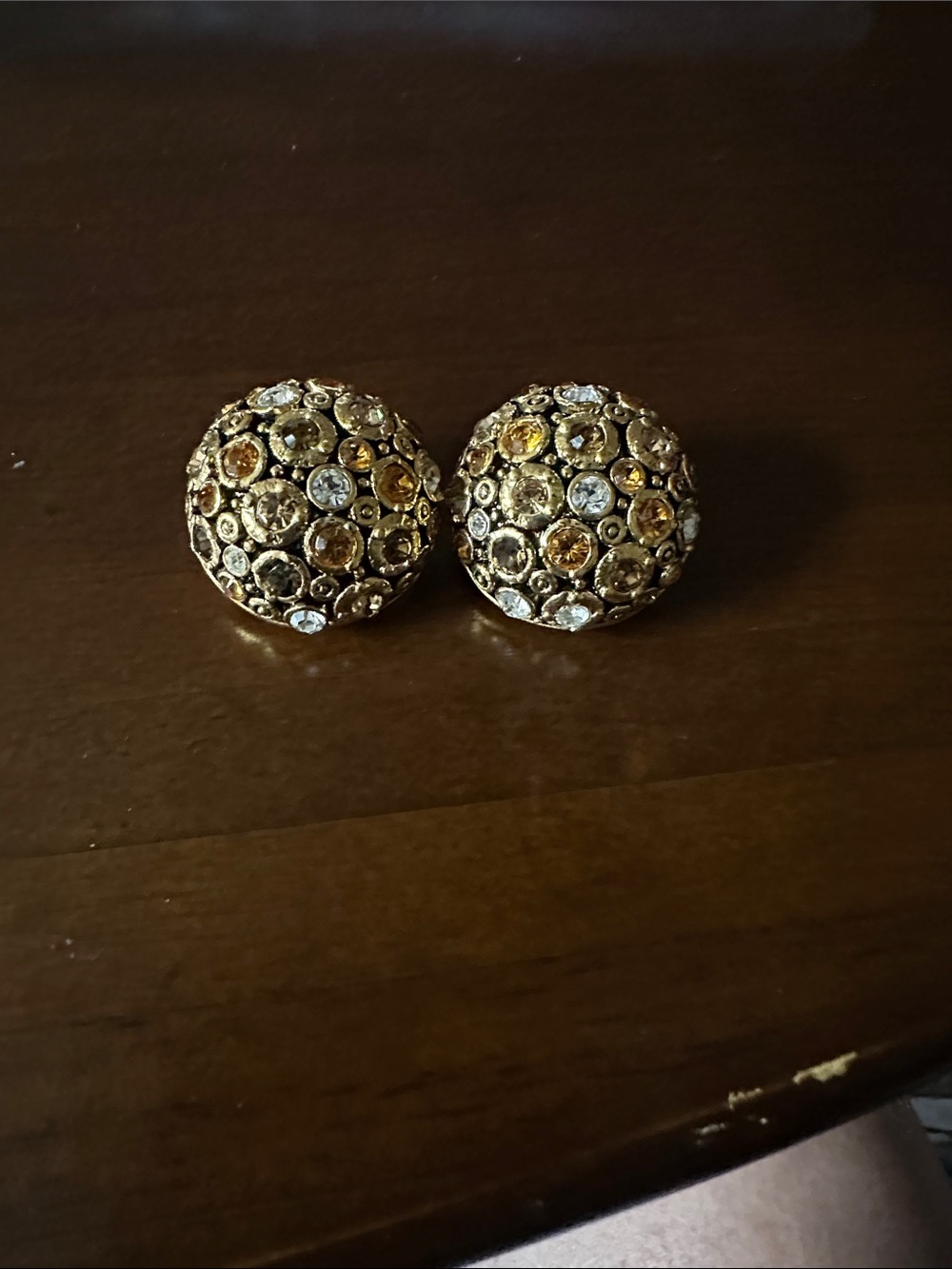 Joan Rivers Gold-Tone Dome Clip-On Earrings with Amber and Clear Crystals
